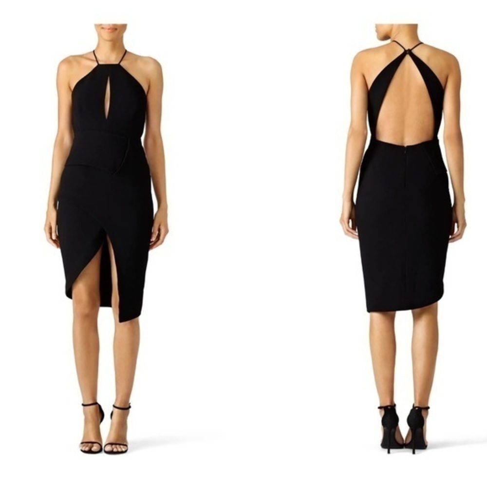 NICHOLAS Black Halter midi open back Sheath cocktail dress size 0